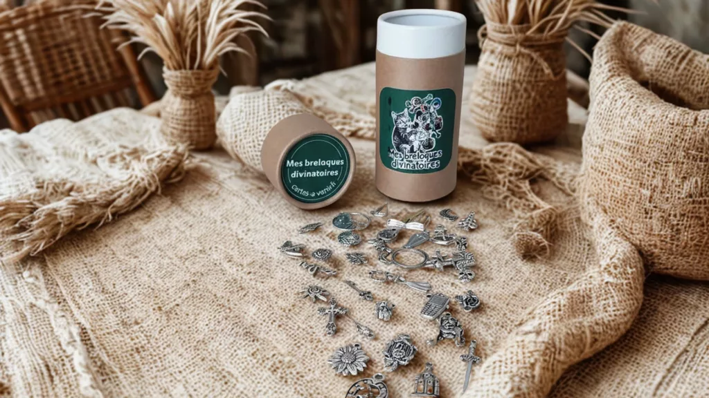 présentation des breloque du chat déjanté avec sa boite en tube carton